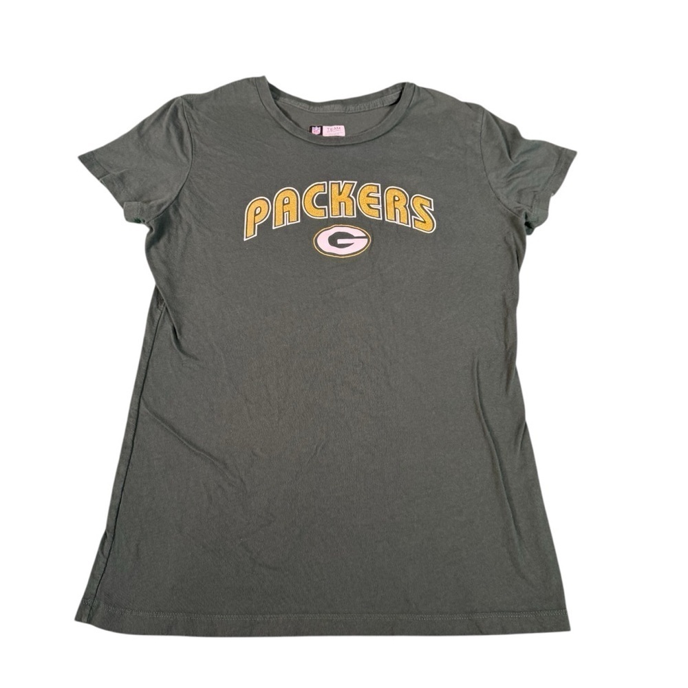 Green Bay Packers Women's NFL Apparel T-Shirt Short Sleeve Large Green Glitter